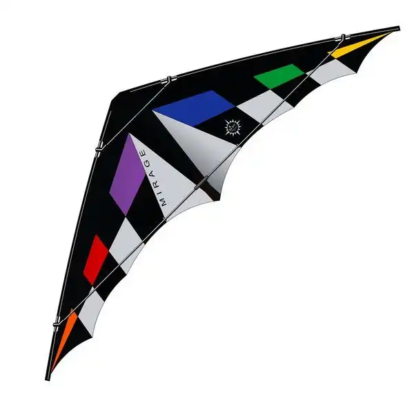 Elliot Mirage - Elliot Mirage - Zweileiner-Power-Lenkdrachen/Stabdrachen (2-Leiner) KITE ONLY - 280 cm x 95 cm Cfk-Rohr 8 mm rainbow/schwarz/weiß