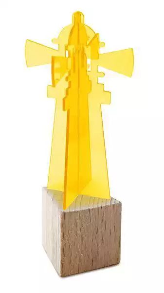 11111Elliot Lichtzauber - Sonnenfänger 3D-Leuchtturm mini 5 cm stehend inkl. Holzsockel orange