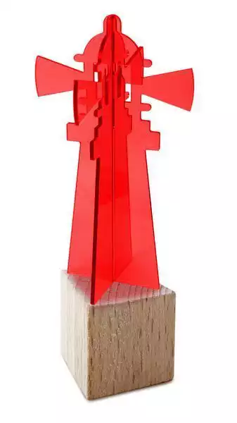 11111Elliot Lichtzauber - Sonnenfänger 3D-Leuchtturm mini 5 cm stehend inkl. Holzsockel rot