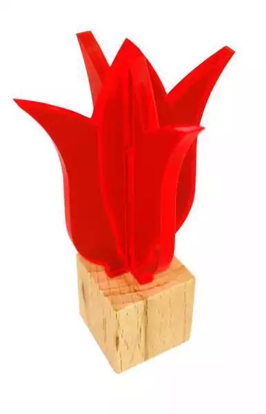 11111Elliot Lichtzauber - Sonnenfänger 3D-Tulpe mini 5 cm stehend inkl. Holzsockel rot